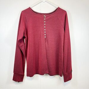 Harley-Davidson Red Shimmer Open Fly Away Front Button Blouse Size Woman's Large